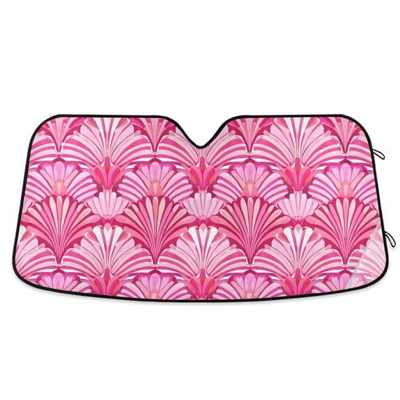 Pink Striped Shells Car Windshield Sun Shade Foldable Car Front Window Visor Heat and UV Protection 53x23.5