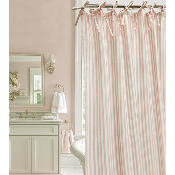 Pink Striped Shower Curtain Hookless Cotton Blend Washable for Bathrooms Bedrooms Classrooms Offices and More Standard 72X72 Inches