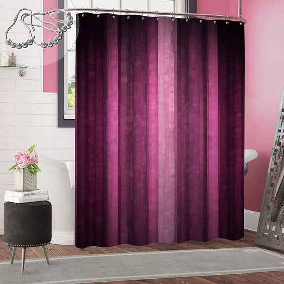 Pink Striped Shower Curtain, Hot Pink Neon Pink Cute Shower Curtain Set with 12 Hooks, Abstract Mosaic Glass Texture and Dark Stripe Art Waterproof Fabric Bathroom Decor, 72" W x 72" L