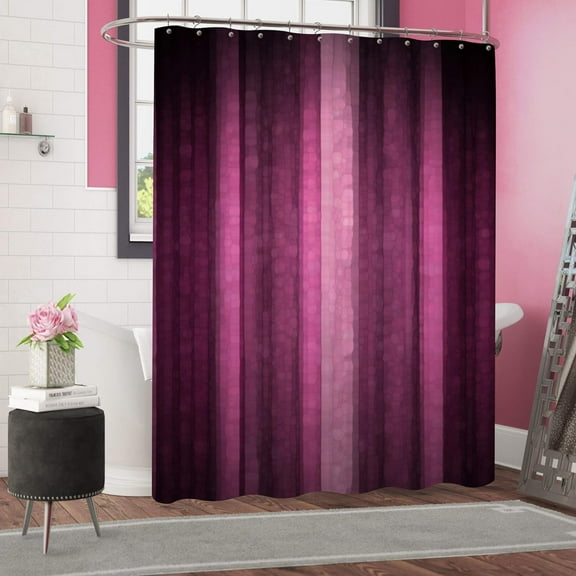 Pink Striped Shower Curtain, Hot Pink Neon Pink Cute Shower Curtain Set with 12 Hooks, Abstract Mosaic Glass Texture and Dark Stripe Art Waterproof Fabric Bathroom Decor, 72" W x 72" L