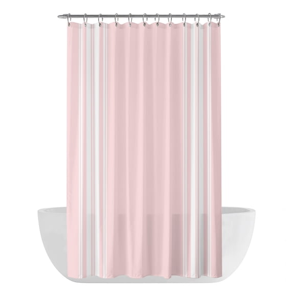 Pink Striped Shower Curtain - Water Repellent Fabric Shower Curtains Washable, Farmhouse Pink White Stripes Aesthetics Decorative Polyester Cloth Bathroom Curtains Modern Bath Decor 36"x72"