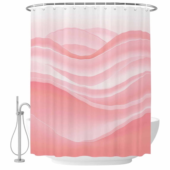 Pink Striped Shower Curtain, Waterproof Shower Curtains for Bathroom, Modern Abstract Art Wave Moire Gradient Washable Fabric Bathtub Curtain Set Bath Decor with 12 Hooks 72"x78"