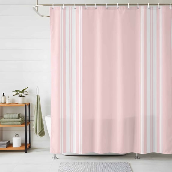 Pink Striped Shower Curtains for Bathroom, Farmhouse Pink White Stripes Waterproof Fabric Shower Curtain, Decorative Bathroom Curtain for Bathtub, 72"x84", No Hooks Included