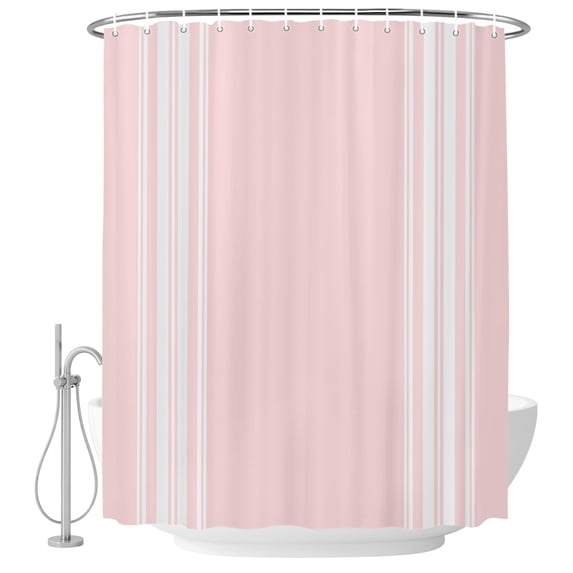 Pink Striped Shower Curtains for Bathroom, Waterproof Fabric Bath Curtains Decor, Bath Tub Curtain Farmhouse Pink White Stripes Decorative Shower Curtain Sets with 12 Hooks, 72x72 Inch