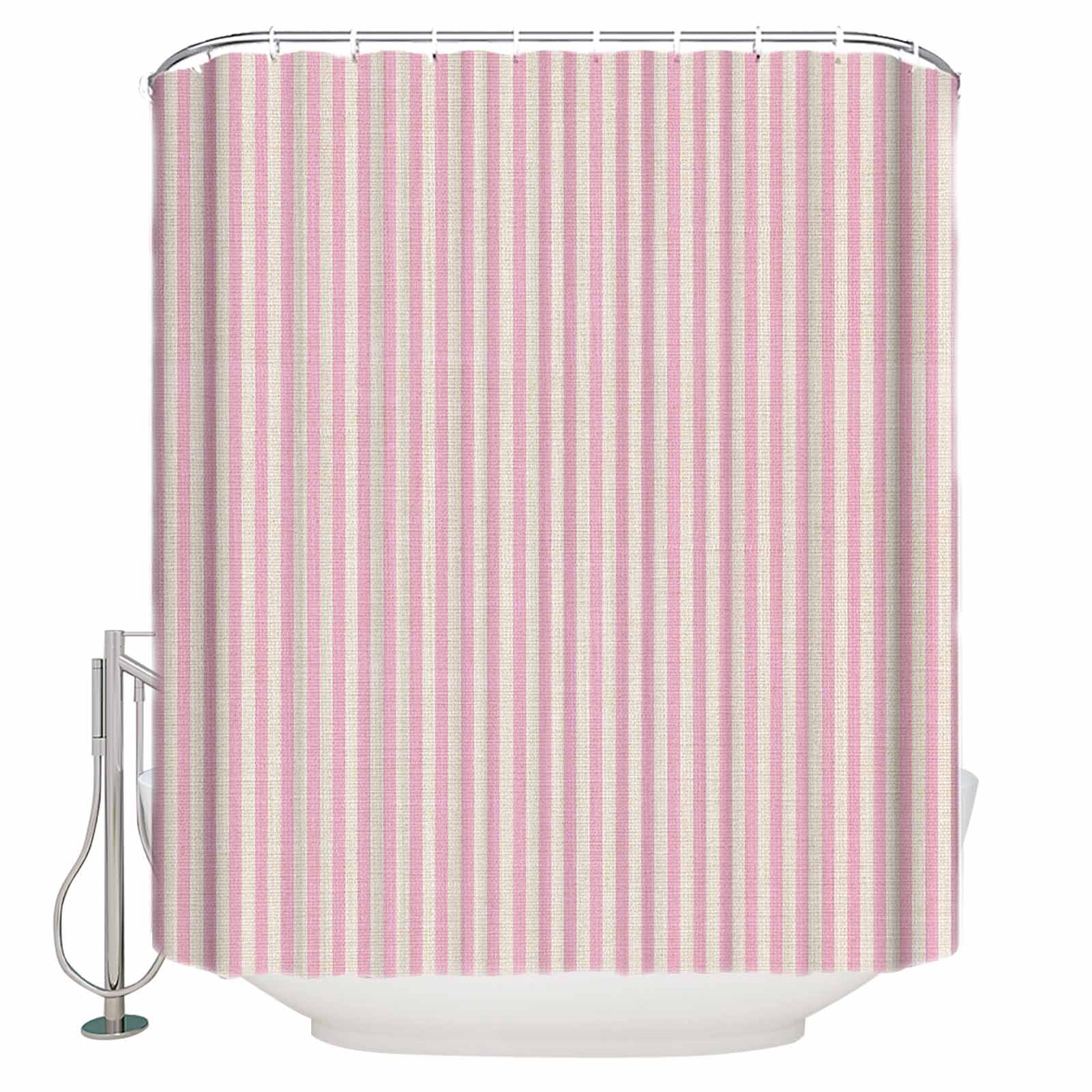 Pink Striped Shower Curtains for Bathroom Waterproof Fabric Bath Curtains Decor Bath Tub Curtain Modern Simple Farmhouse Beige Vintage Decorative Shower Curtain Sets with 12 Hooks, 72x72 Inch