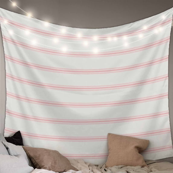 Pink Striped Small Tapestry for Bedroom Wall Hanging Tapestry, Rustic Pink Stripe Modern Art Beige Ceiling Backdrop Tapestries Poster Blanket Wall Decor for Teens Room Living Room Dorm 23" x 28"