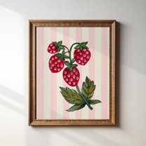 Pink Striped Strawberries Farmers Market Illustration Print, Art Print, Trendy Decor, Kitchen Art, Fruit Wall Art, Modern Wall Decor For Living Room, 8x12 UNFRAMED