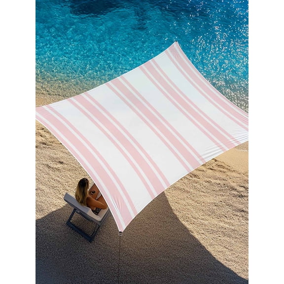 Pink Striped Sun Shade Sail 12' x 16', Modern Farmhouse Stripes Rustic Minimalist Rectangle Outdoor Sunshade Canopy, Waterproof UV Block Patio Covers for Garden Yard Beach
