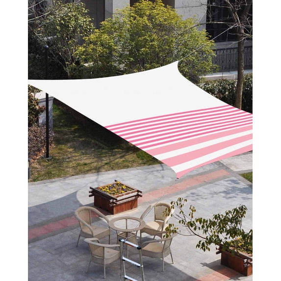 Pink Striped Sun Shade Sail 14'x18' Rectangle Outdoor Shade Canopy, Modern Farmhouse Stripes Porch Shades Outdoor Sun Blocking Screen, Sunshade Cloth Covers for Patio/Deck/Garden