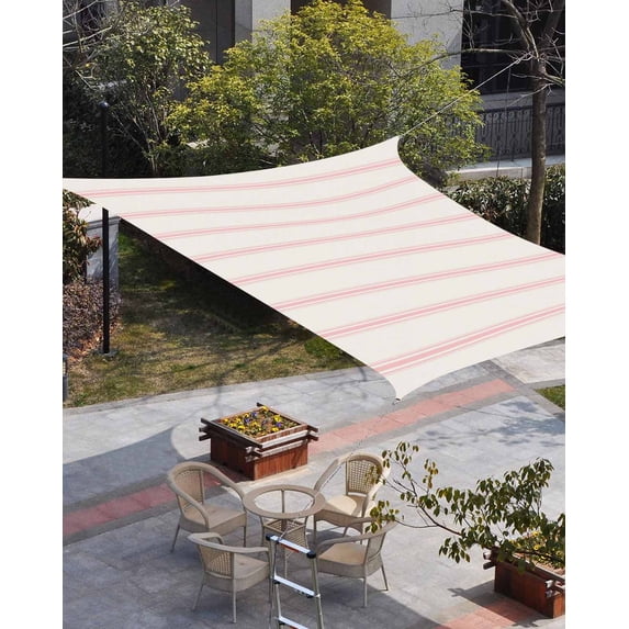 Pink Striped Sun Shade Sail 14'x18' Rectangle Outdoor Shade Canopy, Rustic Pink Stripe Modern Art Beige Porch Shades Outdoor Sun Blocking Screen, Sunshade Cloth Covers for Patio/Deck/Garden