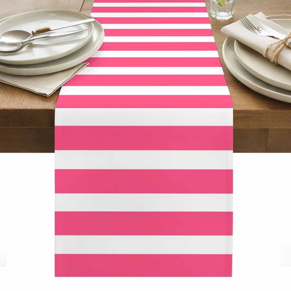 Pink Striped Table Runner - 70 Inch Long, Kitchen Dining Table Runner Dresser Scarves, Modern Simple Monochrome Geometric White Farmhouse Decor for Coffee Tables Wedding Party Banquet
