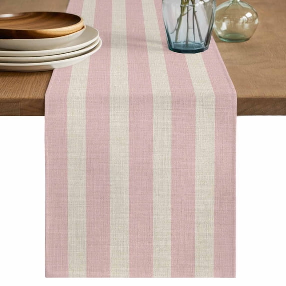 Pink Striped Table Runner 70 Inches Long,Retro Minimalism Classic Stripes Lines Cotton Linen Table Runners Dresser Scarves,Fabric Tabletop Scarf Furniture Cover for Home Dinner Party 13"x70"