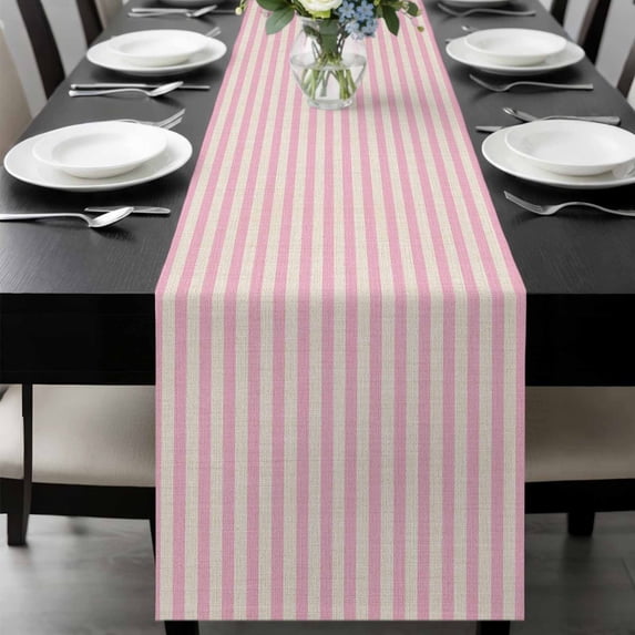Pink Striped Table Runner 72 Inches Long, Modern Simple Farmhouse Beige Vintage Kitchen Coffee Dining Table Decoration for Home Party Birthday Wedding Home Decor 18x72 Inches