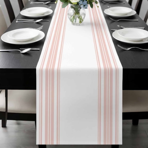 Pink Striped Table Runner 72 Inches Long, Modern White Striped Abstract Art Aesthetics Kitchen Coffee Dining Table Decoration for Home Party Birthday Wedding Home Decor 13x72 Inches
