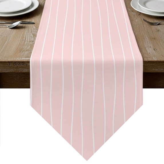 Pink Striped Table Runner Linen Burlap Table Runner 90 Inches Long Modern Minimalist Boho Stripes Dresser Scarves for Kitchen Island Coffee Dining Room Party Wedding Banquet Holiday Decor 13"x90"
