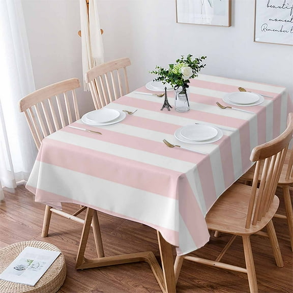 Pink Striped Tablecloth Rectangle Table Cloth 60x84 , Waterproof Tablecloth Outdoor Table Cloth, Modern Farmhouse Pink White Stripes Washable Table Cover for Kitchen Dining Party