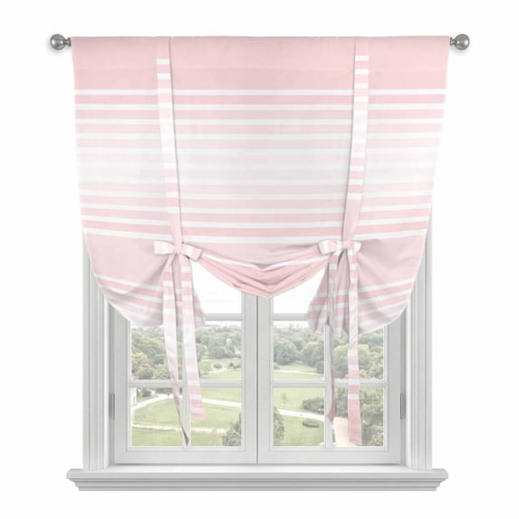 Pink Striped Tie Up Curtains for Kitchen Windows,Adjustable Rod Pocket Valance 54 Inch Long, Pink Ombre Farmhouse Stripes Window Treatment Balloon Roman Blind Shade, 42" x 54"