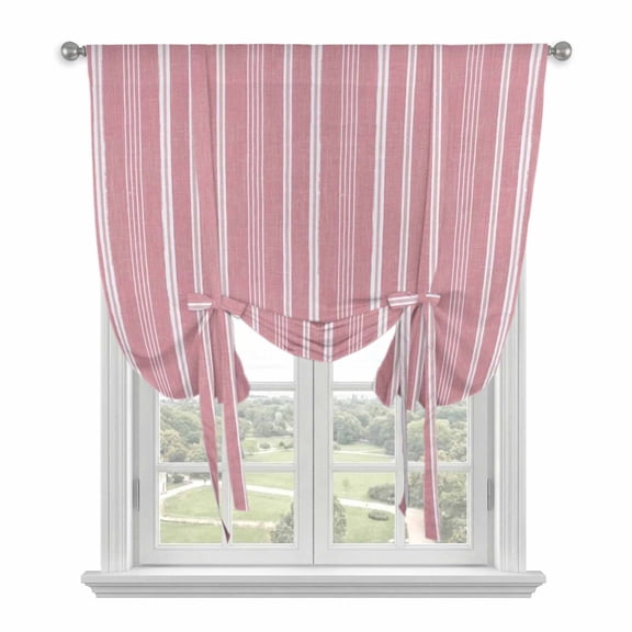 Pink Striped Tie Up Curtains for Small Windows,Adjustable Rod Pocket Valance 45 Inch Short, Farmhouse Stripes Modern Vintage Window Treatment Balloon Roman Blind Shade, 34" x 45"