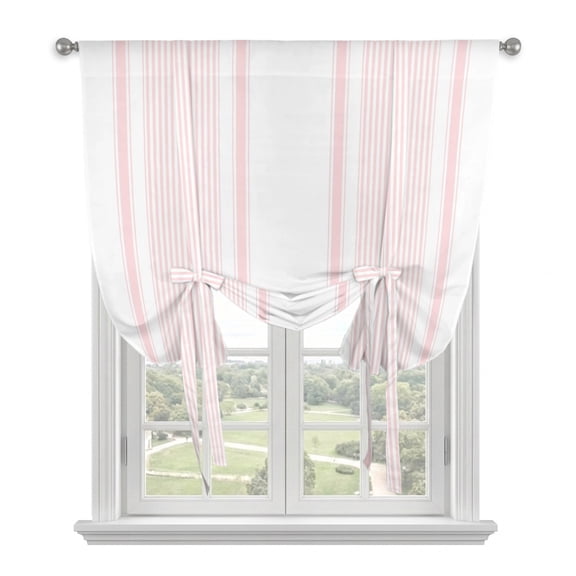 Pink Striped Tie Up Curtains for Small Windows,Adjustable Rod Pocket Valance 45 Inch Short, Farmhouse Thin Vertical Stripes Modern Window Treatment Balloon Roman Blind Shade, 34" x 45"