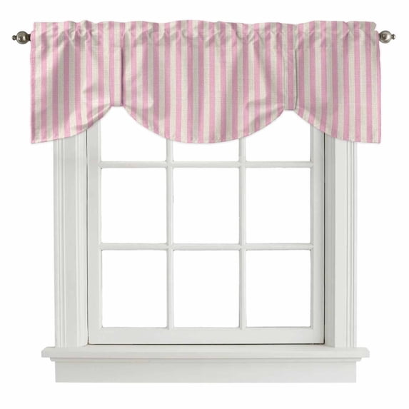 Pink Striped Tie Up Valance Curtains for Windows, Kitchen Curtains Window Treatments, Modern Simple Farmhouse Beige Vintage Short Window Shades Valances for Bedroom Bathroom Cafe 42"x18"