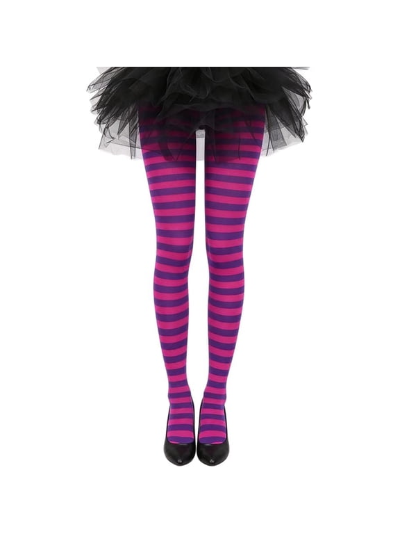 Pink Striped Tights Women Colorful Leggings, Pink and Purple Striped Tights, Purple and Pink Striped Tights for Halloween Holiday Christmas Full Length Pantyhose Stockings