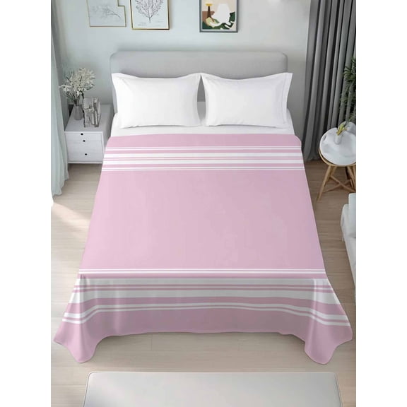 Pink Striped Twim Size Flat Sheet, Wrinkleproof & Fadeproof Cooling Flat Bed Sheet Only, Luxurious White Stripes Modern Abstract Art Breathable Soft Bedding Top Sheets 66 x 96 Inches