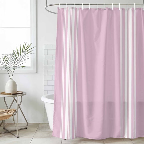 Pink Striped Waterproof Fabric Shower Curtain,Luxurious White Stripes Modern Abstract Art Waterproof Fabric Shower Curtain for Bathroom Curtains Bathtubs Shower Curtains with 12 Hooks Small 36x72in