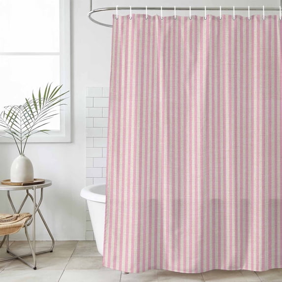 Pink Striped Waterproof Fabric Shower Curtain,Modern Simple Farmhouse Beige Vintage Waterproof Fabric Shower Curtain for Bathroom Curtains Bathtubs Hotel Shower Curtains with 12 Hooks Stall 54x78in