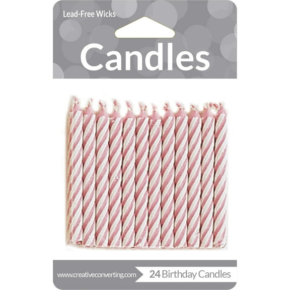 Pink Striped Wax Birthday Candles 24 Count