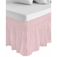 thumbnail image 1 of Pink Striped Wrap Around Bed Skirts for Queen Bed 16" Drop,Bed Skirt with Adjustable Elastic Belt Dust Ruffle Bed Valance for Bedroom Hotel Modern Simple Farmhouse Beige Vintage Bed Frame Cover, 1 of 7
