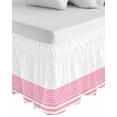 thumbnail image 1 of Pink Striped Wrap Around Bed Skirts for Queen Bed 18" Drop, Bed Skirt with Adjustable Elastic Belt Dust Ruffle Bed Valance for Bedroom Hotel Luxury Modern Farmhouse Stripes Bed Frame Cover, 1 of 7