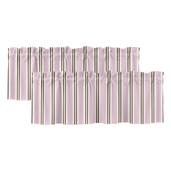 Pink Stripes 2 Panels Kitchen Valance, Brown White Dusty Rose Lines Sweet Modern Curtains Valances for Small Windows Rod Pocket Window Treatments for Living Room Bedroom 42" W x 12" L