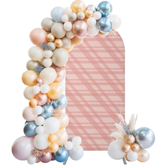Pink Stripes Arch Backdrop Cover 6 FT Modern Simple Light Pink Stripes Stretchy Elastic Arch Stand Covers Spandex Arched Background Birthday Wedding Party Decoration (No Stand)