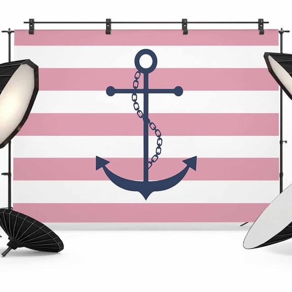 Pink Stripes Backdrop for Photography, Anchor Nautical Geometric Photo Backdrop Portrait Background Party Banner Photo Backgrounds for Studio Booth Props, 7x5ft