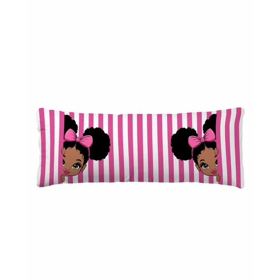 Pink Stripes Body Pillow Cover 20 x 54 Inch Decorative Pillow Cover Cartoon Funny Bow Girl Vertical Striped Lumbar Pillowcase Seasonal Rectangle Cushion Case for Couch Sofa Bed Living Room