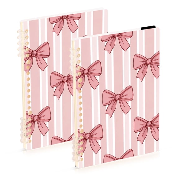Pink Stripes Bows Notebook Detachable Coil Notebook Diary Plan Book A5 Size 60 Pages 1 Pack