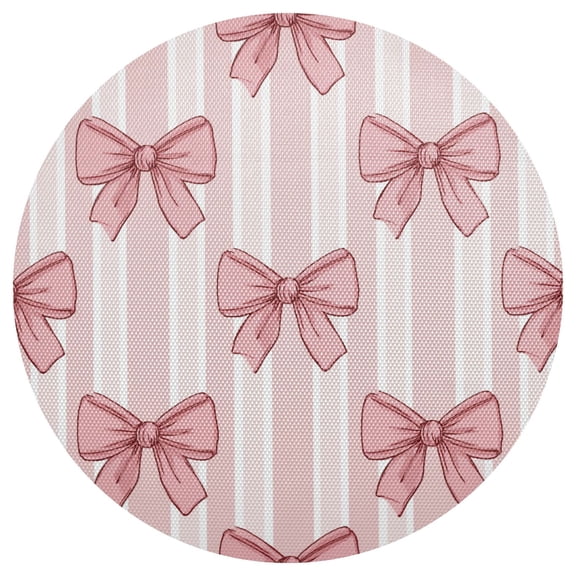 Pink Stripes Bows PVC Round Grid Placemat Table Mat 1 Pc 15.4" x 15.4"