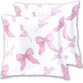 thumbnail image 1 of Pink Stripes Bows with Leaves Throw Pillow Covers Pillowcases 16 x 16 Inch Home Decor 2 Packs for Bedroom Sofa, 1 of 6