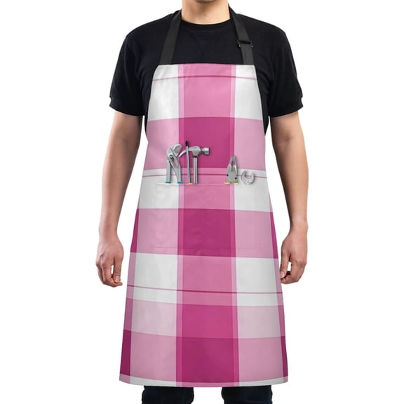 Pink Stripes Chef Kitchen Apron with Pockets for Women Waterproof Aprons for Cooking Baking