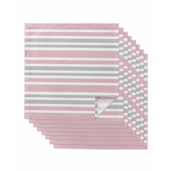 Pink Stripes Cloth Napkins Set of 8 Reusable Dinner Napkins, Modern Minimalist Horizontal Ombre Lines Cocktail Napkin Washable Table Napkins for Wedding/Holiday Party/Baby Shower 20"x20"