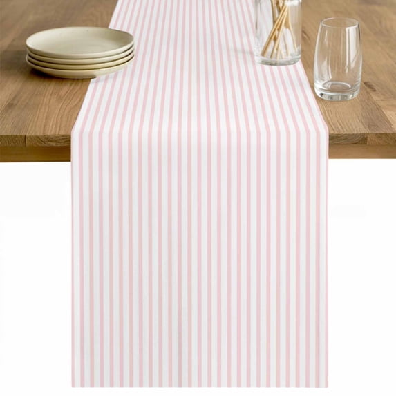 Pink Stripes Cotton Linen Rectangle Table Runners 13"x60", Modern Farmhouse Striped Simple Classic Coffee Table Runner Dresser Scarves Luxury Table Runners for Wedding Party Banquet Dinner Decor