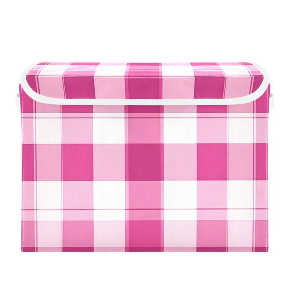Pink Stripes Large Storage Bins with Linen Collapsible Lid Storage Box 16.7 x 12.6 x 11.8in