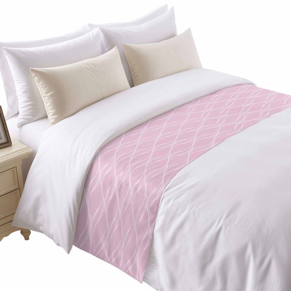 Pink Stripes Line Bed Runner for Twin Size Bed, Country Abstract Art Waves Striped Classic Soft Bedding Scarf Bedding Protector Slipcover Sofa Throw for Bedroom Hotel Guesthouse