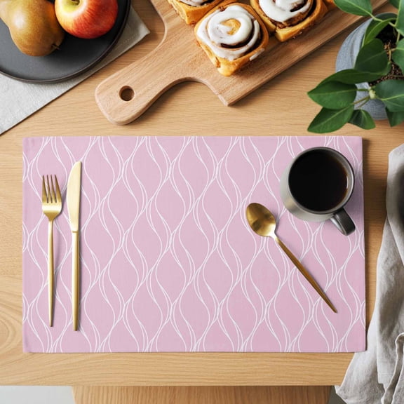 Pink Stripes Line Placemats Set of 1, Country Abstract Art Waves Striped Classic Heat Insulated Linen Place Mats, Washable Stain-Proof Table Mats for Dining Tables Holiday Decor 13x19 Inches