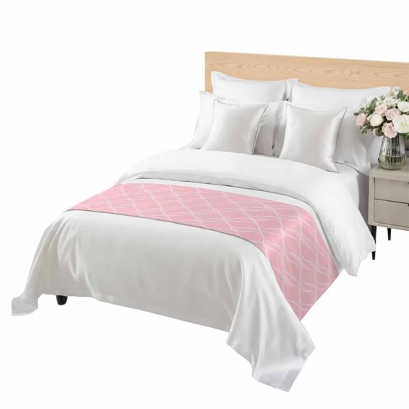 Pink Stripes Lines Bed Runner for Twin Size Bed, Abstract Waves Striped Classic Soft Bedding Scarf Bedding Protector Slipcover Sofa Throw for Bedroom Hotel Guesthouse