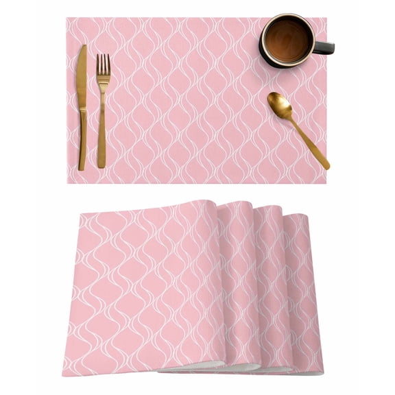 Pink Stripes Lines Placemats Set of 2 Abstract Waves Striped Classic Heat Insulation Washable Place Mats, Rustic Non-Slip Table Mats for Dining Table Party Kitchen Decor,13x19 Inch