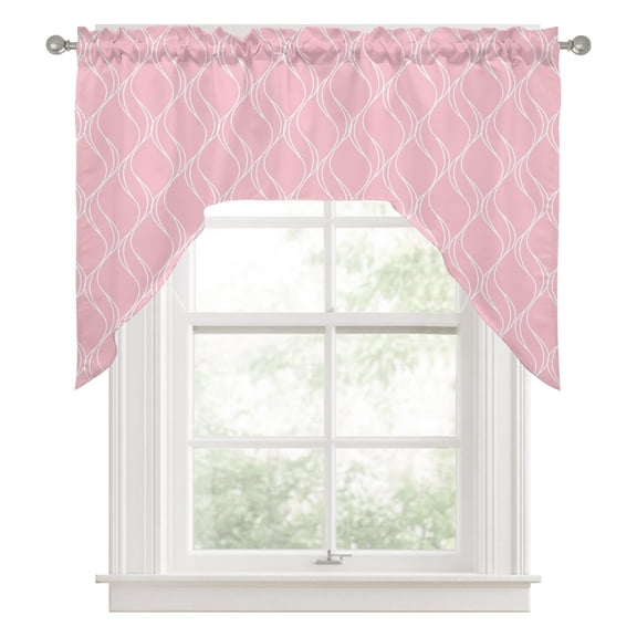 Pink Stripes Lines Swag Valance for Windows, Abstract Waves Striped Classic Swag Curtains Valances for Small Window Treatment Rod Pocket for Kitchen Bathroom 1 Panel 56x36in