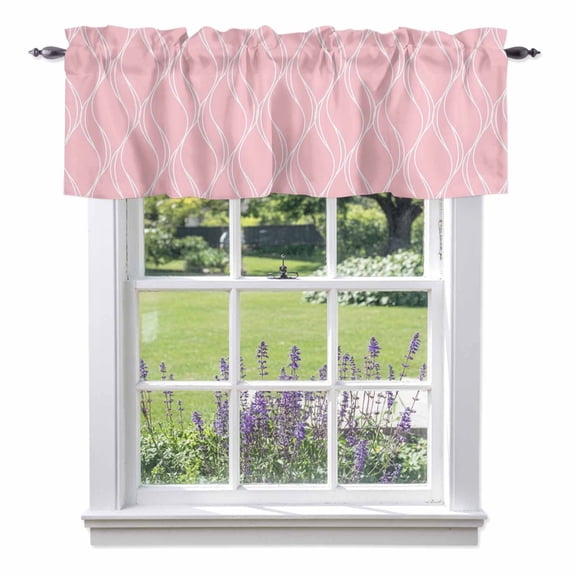 Pink Stripes Lines Valances for Windows, Abstract Waves Striped Classic Valance Window Treatment Rod Pocket Short Curtains Valances for Kitchen Bathroom 54"W x 18"L