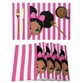 thumbnail image 1 of Pink Stripes Placemats Set of 8 Cartoon Funny Bow Girl Vertical Striped Place Mats Indoor Wipeable Table Mats Washable Cloth Dining Table Placemats for Kitchen Holiday Party Home Decor 13x19 Inch, 1 of 9