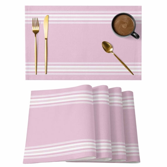 Pink Stripes Placemats Set of 6 French Stripe Farmhouse Style Place Mats Table Mats Kitchen Dining Home Outdoor Party Table Decoration